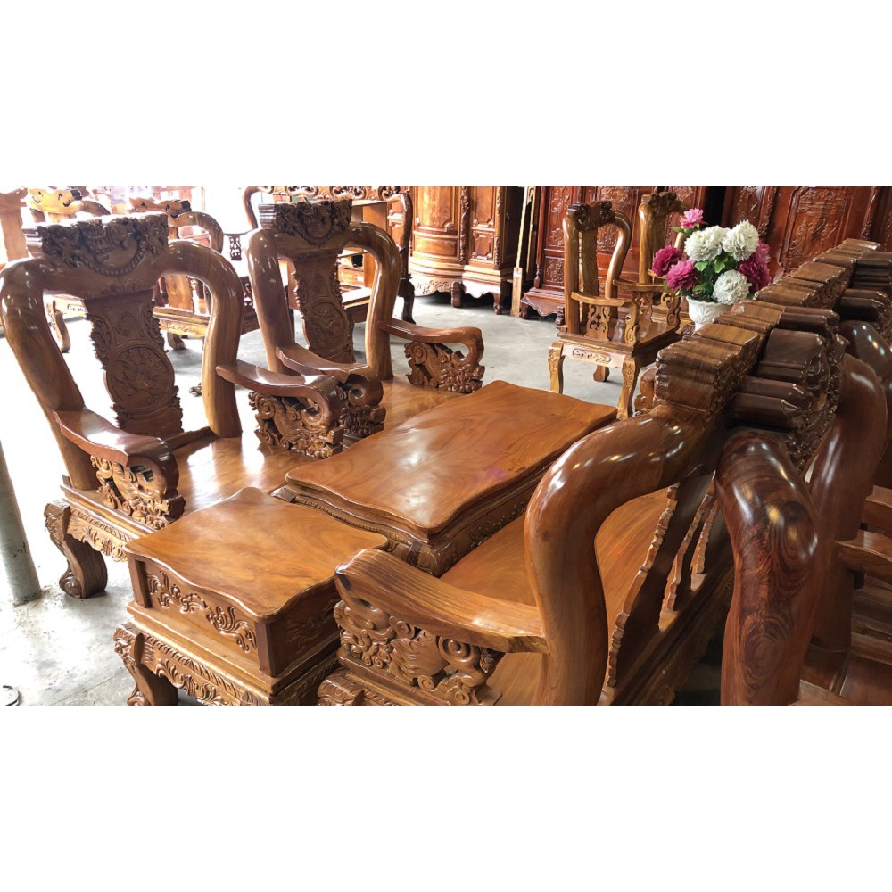 Bộ bàn ghế salon gỗ tay 12 gỗ gõ đỏ Việt Nam