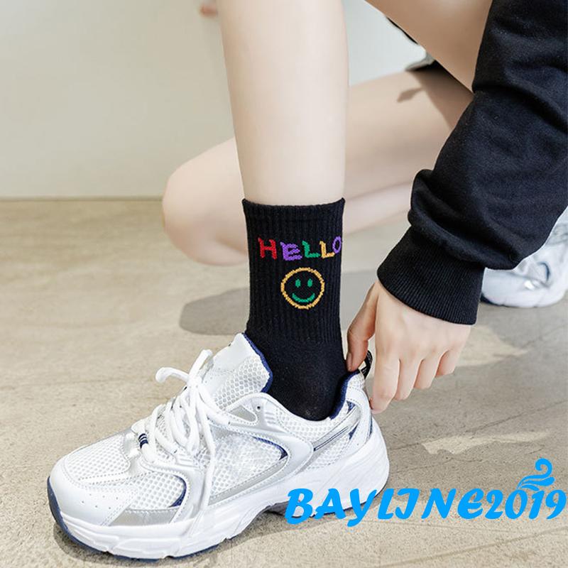 Vớ ống vừa in hình mặt cười màu cầu vồng bằng cotton xuân hè cho người lớn