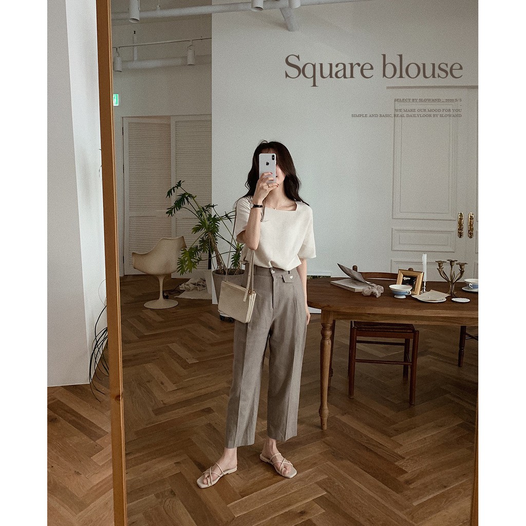 SQUARE NECK BLOUSE T-SHIRT - Áo T-blouse Hàn Quốc