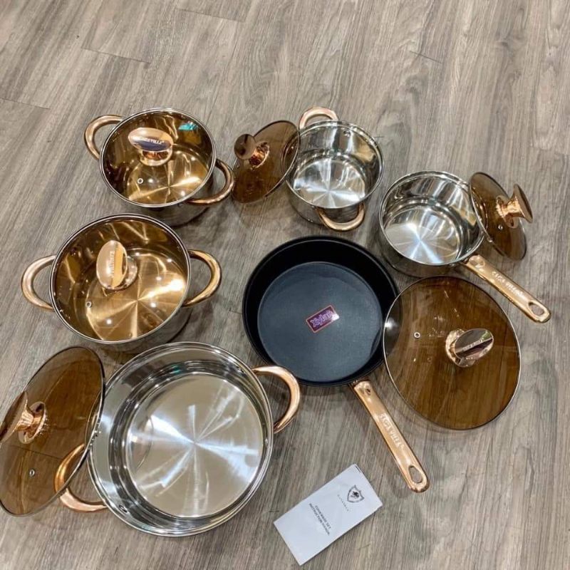 Bộ nồi 6 món làm bằng inox 304 không gỉ cao cấp