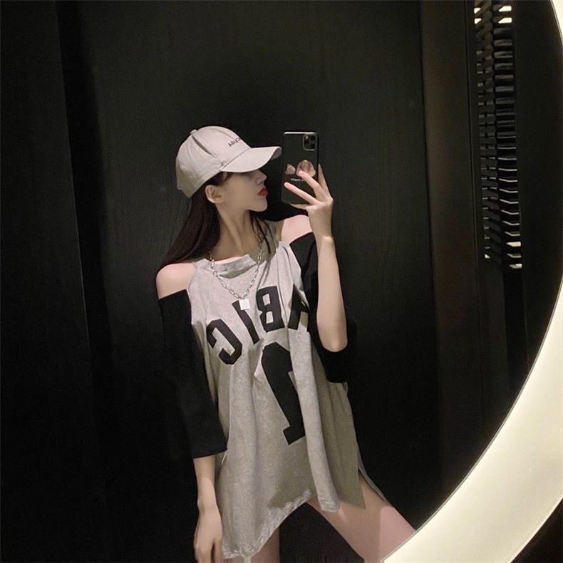 JSC Áo Thun Tay Ngắn Hở Vai Dáng Rộng Màu Sắc Thời Trang Mùa Hè Xinh Xắn Cho Nữ