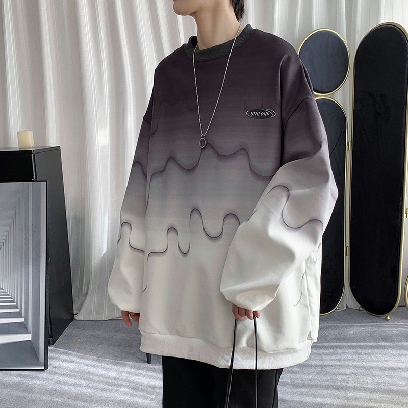 Áo sweater cổ tròn dáng rộng màu gradient thời trang mùa thu cho nam giới