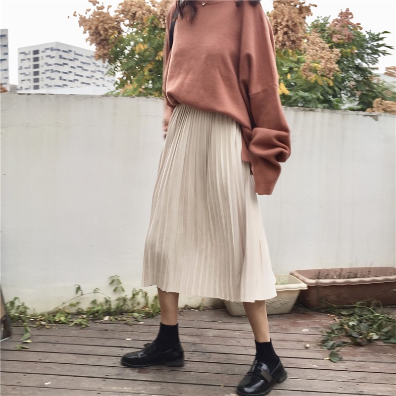 (ORDER) Váy midi xếp li trơn