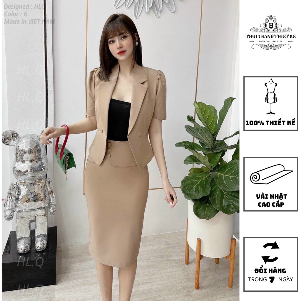 Set vest nữ công sở áo vest bby tay ngắn chân váy bút chì thời trang thiết kế cao cấp Q047
