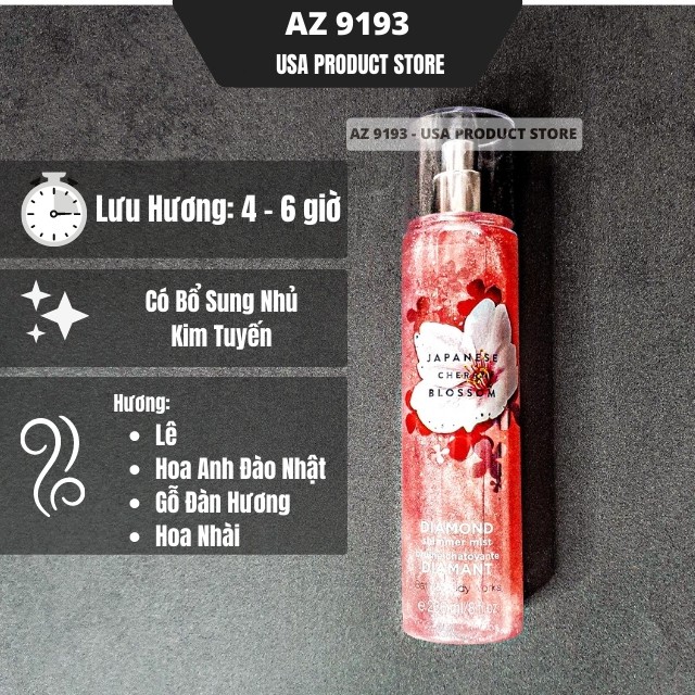 [Hàng Mỹ] Xịt Thơm Toàn Thân Bath And Body Work BBW Bath And Body Works  236ml - Dưởng Ẩm Cơ Thể, Lưu Hương- AZ 9193