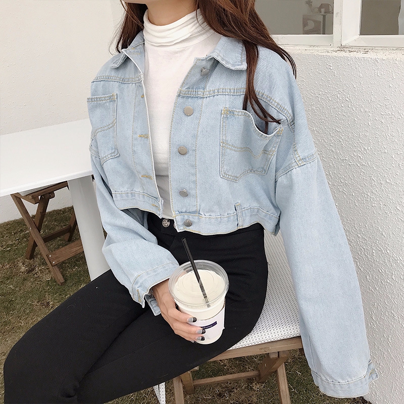 ENCOUNTER Women's Korean Fall Shoulder Sleeve Denim Jacket Loose Coats