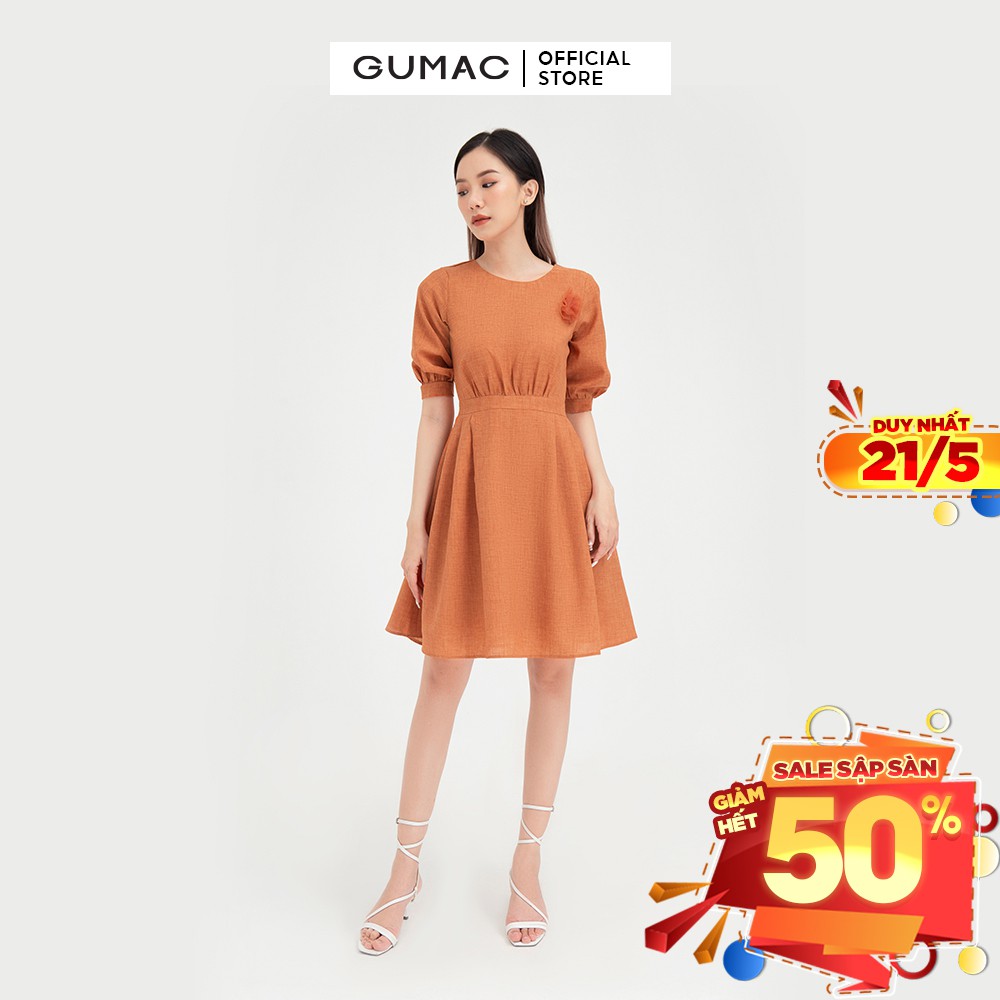 [Mã WABRGU155 giảm 15% tối đa 50k đơn 199k] Đầm xòe nữ nhún eo tay lỡ GUMAC màu gạch trơn thanh lịch, đủ size DB419 | BigBuy360 - bigbuy360.vn