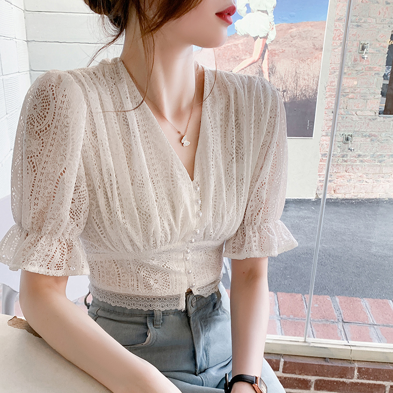 Áo Ren Lửng Cổ Chữ V Kiểu Retro Thời Trang Mùa Hè 43616