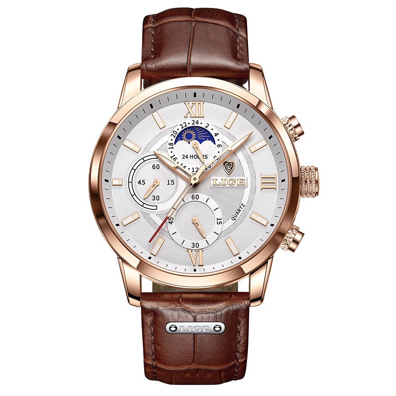 LIGE Đồng Hồ Nam Dây Da Chống Thấm Nước Của Hãng Ligee