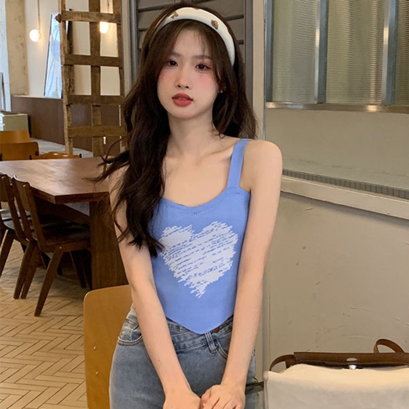 Áo Dệt Kim Hai Dây Nhỏ Nhắn Màu Trơn Ngọt Ngào Thời Trang Mùa Hè Dành Cho Bạn Nữ Mặc Bên Ngoài