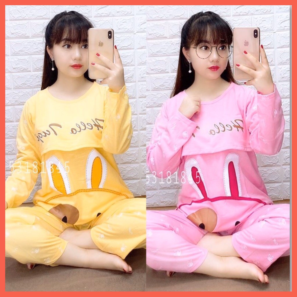 Bộ đồ bầu và sau sinh rẻ, chất cotton mặc nhà cho con bú, quần dài áo dài  - VUBABY