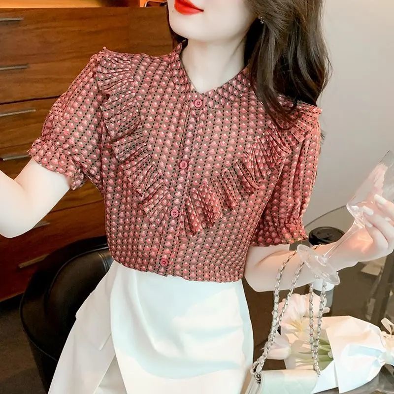 Áo Sơ Mi chiffon Tay Ngắn in Họa Tiết Thời Trang Mùa Hè Cho Nữ