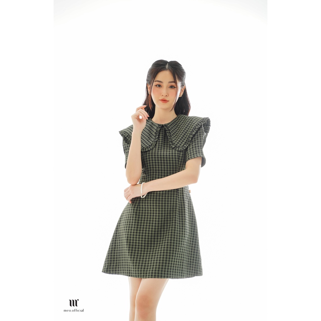 Đầm nữ Méo shop ngắn tay cổ bèo hoạ tiết kẻ dáng xòe TUSLY