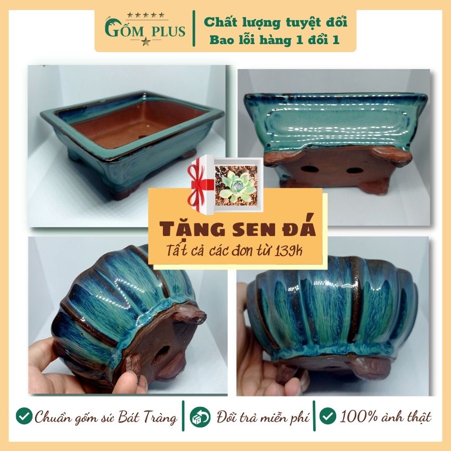 Chậu sứ trồng cây sen đá, chậu trồng cây bon sai, tiểu cảnh men hỏa biến đẹp Gốm sứ Bát Tràng, Gốm Plus official store