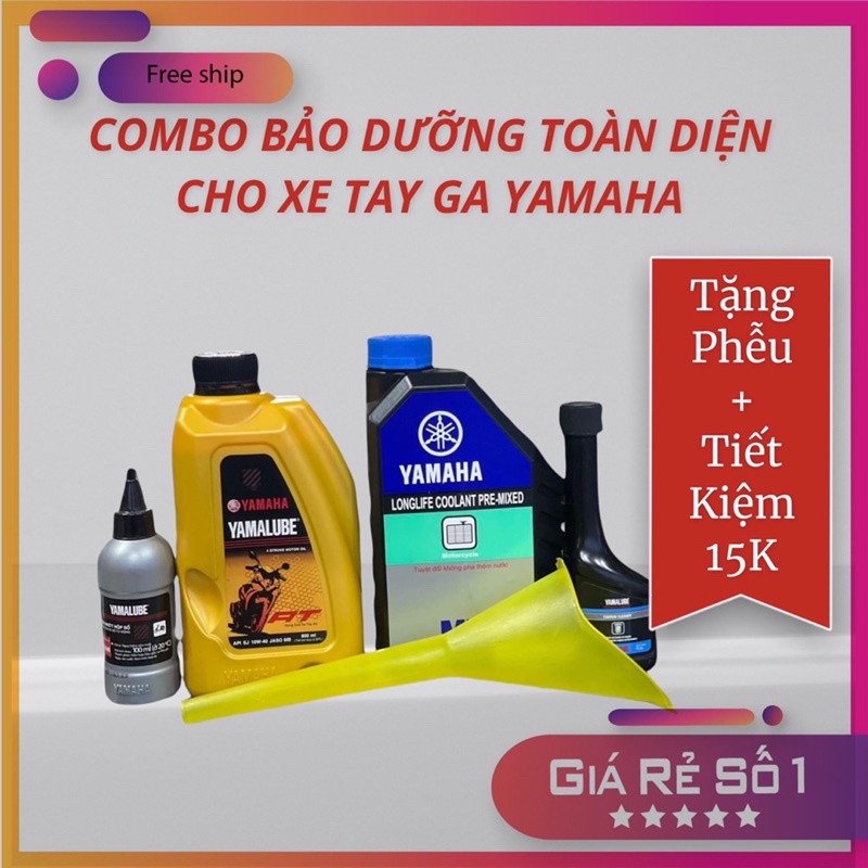 Combo Dầu Nhớt Xe Ga, Nước Làm Mát Động Cơ, Vệ Sinh Kim Phun, Dầu Nhớt Hộp Số Dành Cho Xe Ga YAMAHA FREESHIP+TẶNG PHỄU