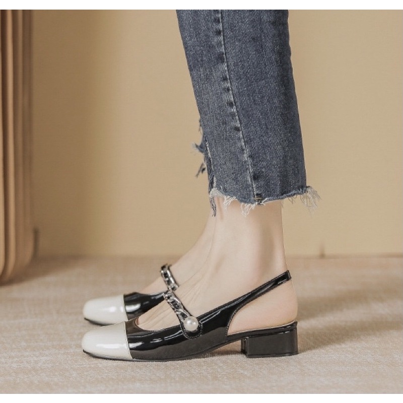 Giày hở gót da bóng 999-101 QCCC đế 3.5cm [ Wood shoes ]
