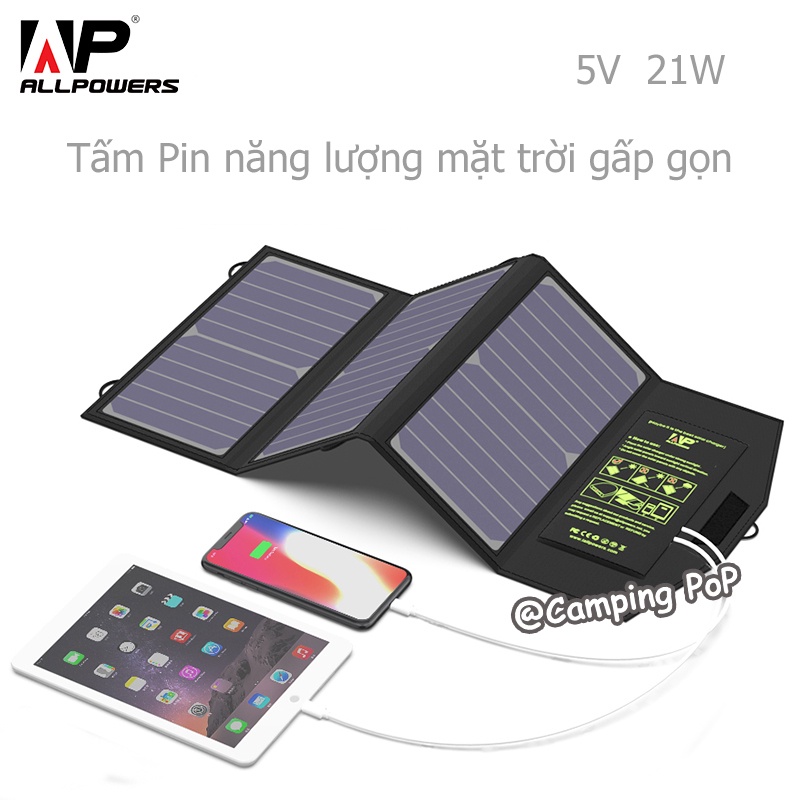 ALLPOWERS Tấm Pin năng lượng mặt trời gấp gọn 5V 21W Tấm hấp thu năng