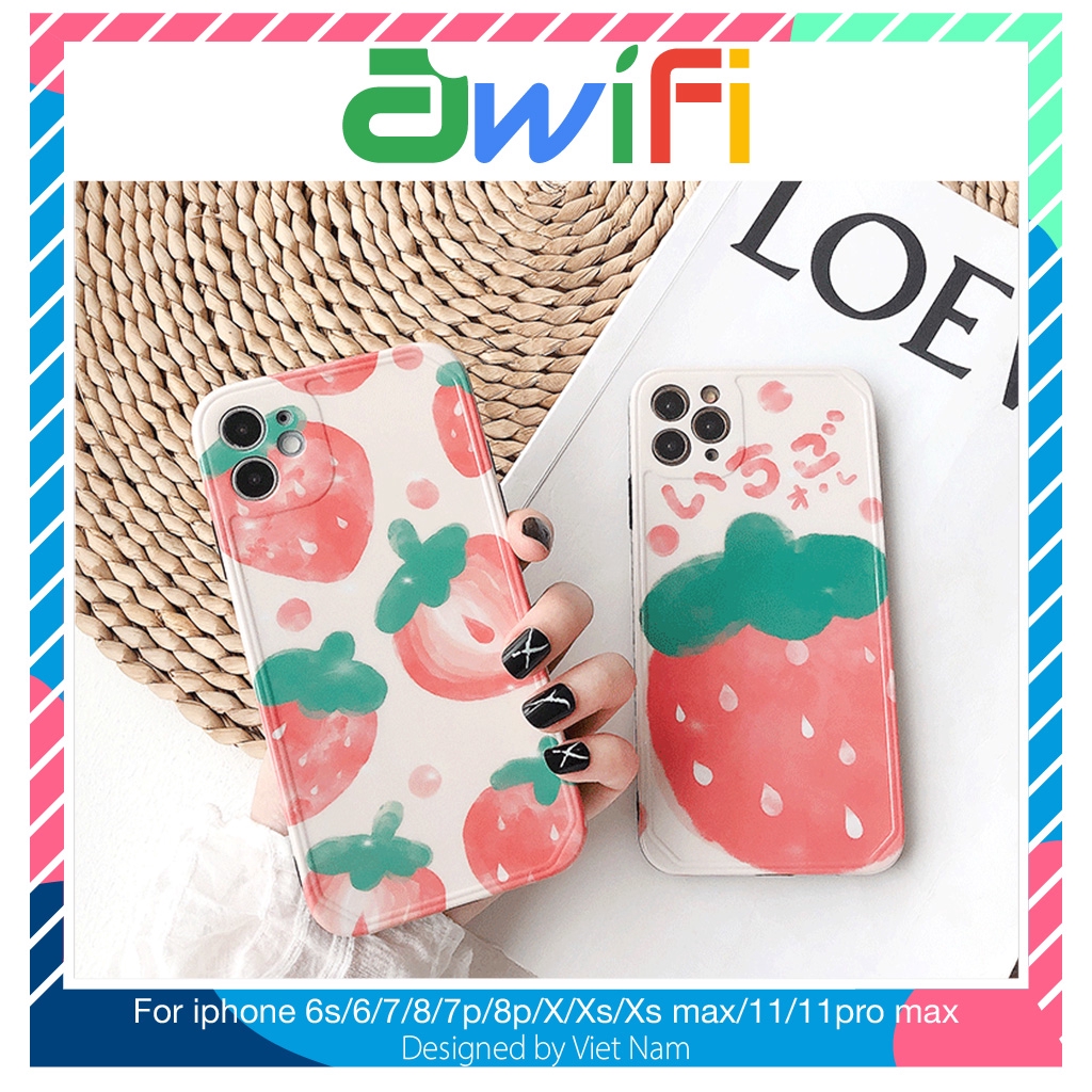 Ốp lưng iphone imd Dâu màu nước 5/5s/6/6plus/6s/6splus/7/7plus/8/8plus/x/xr/xs/11/12/pro/max/plus/promax - Awifi R4-3