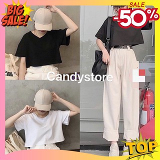Áo nữ 🦋 thun croptop ngắn tay bo chun áo phông trơn chất liệu cotton mềm dáng thụng mix với quần hay chân váy đẹp luôn