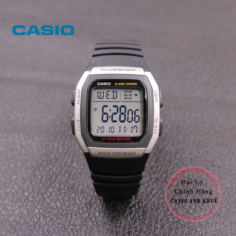 Đồng hồ nam Casio điện tử W-96H-1AVDF pin 10 năm dây nhựa