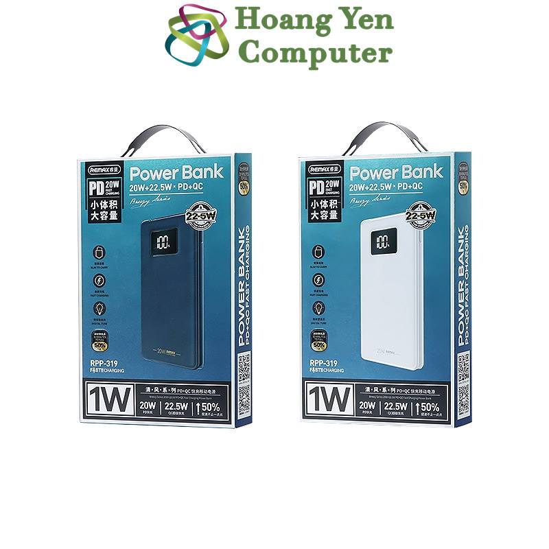 Sạc Dự Phòng Mini Remax RPP-319 10000Mah (Sạc Nhanh QC3.0 18W, 22.5W, PD20W) - BH 1 Năm - Hoàng Yến Computer