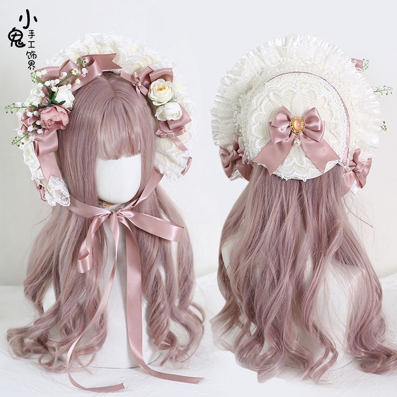 Mũ Cói Đính Nơ Ren Hoa lily Nhiều Màu Phong Cách Lolita