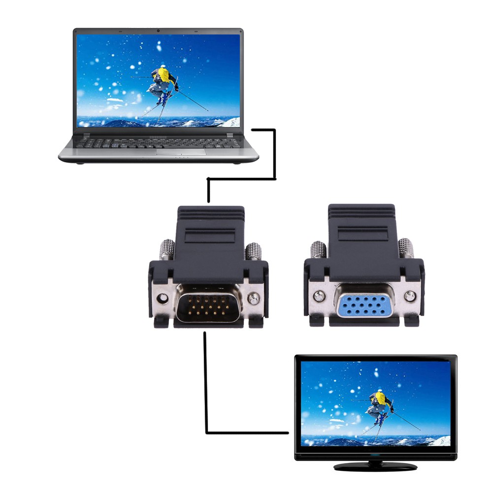 Đầu chuyển đổi mở rộng VGA sang lỗ/ đầu cắm Lan Cat5 Cat5e / 6 RJ45 Ethernet