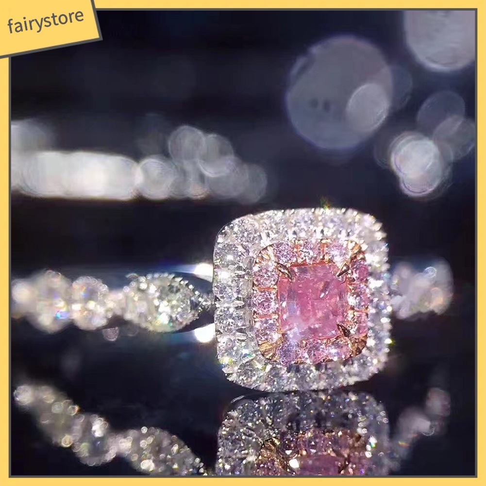 Nhẫn Hợp Kim Đính Đá Nhân Tạo Màu Hồng Sang Trọng Cho Nữ