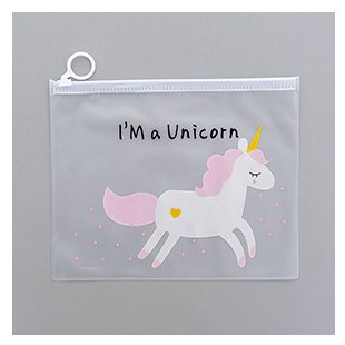 Hộp bút trong suốt hình hoạt hình unicorn, báo hồng loại to (17cm x 21cm)