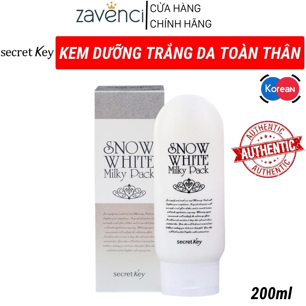 Kem dưỡng trắng da Snow White Milky Pack Secret Key body cấp tốc 200ml - ZAVENCI Official