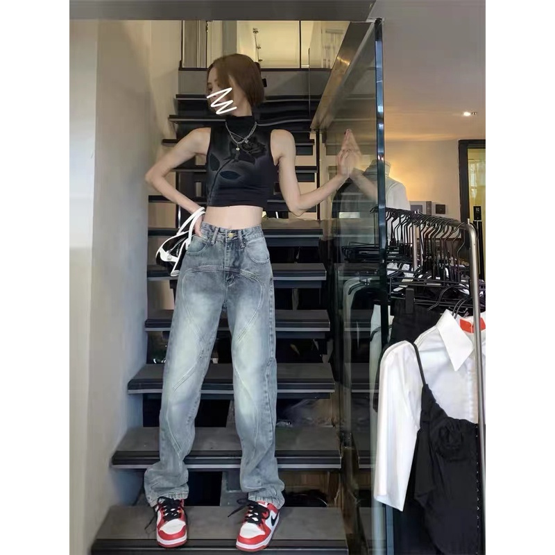 Quần Jeans Nữ Lưng Cao Dáng Rộng Thời Trang Cá Tính