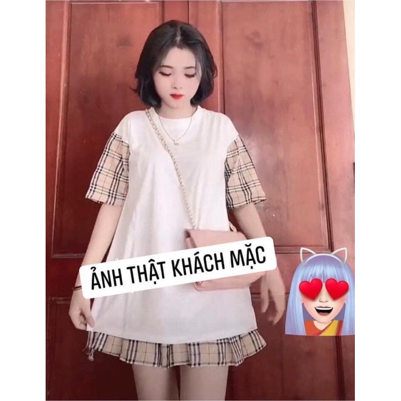 Bộ Phối Chân Váy Kèm Áo Phối Kẻ