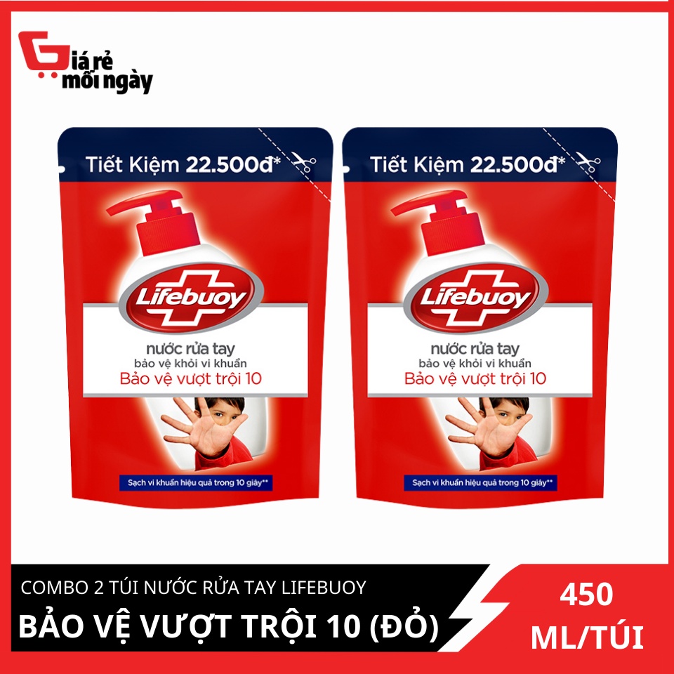 COMBO 2 túi Nước rửa tay Lifebuoy Bảo vệ vượt trội 10 (Đỏ) 450gX2