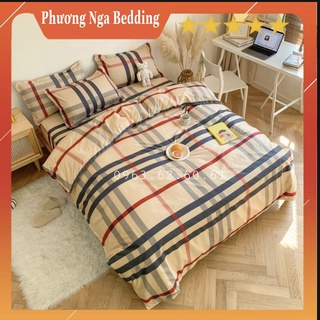Bộ Chăn Ga Và Vỏ Gối Cotton Kẻ BBR Mềm Mịn