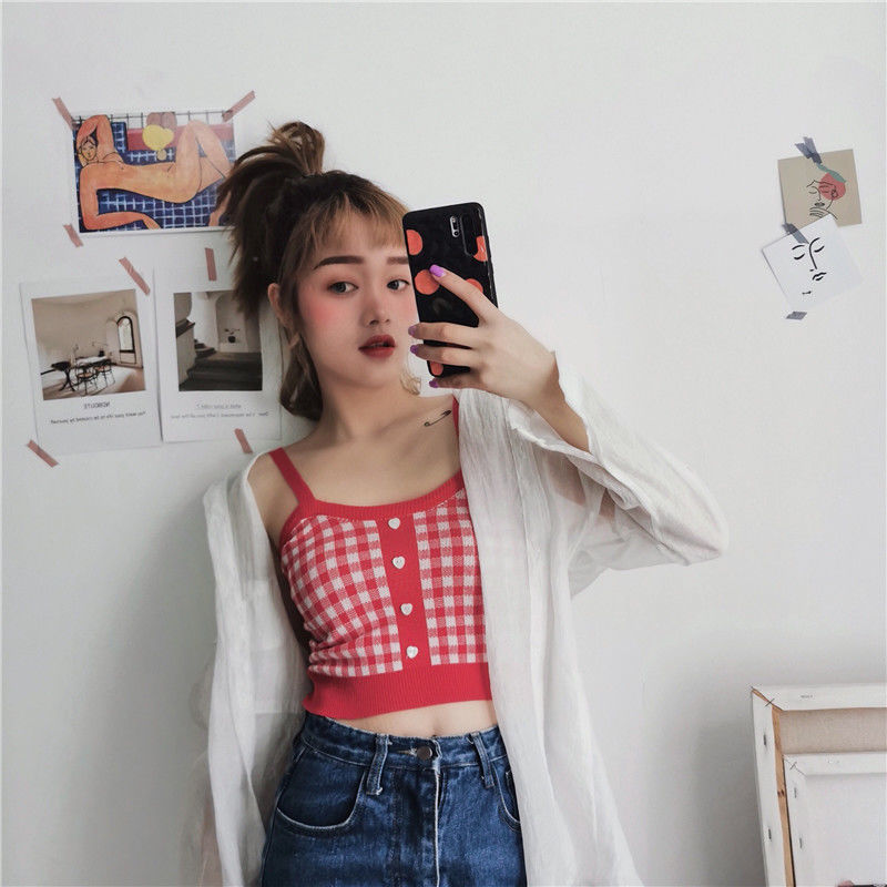 COZOKC COZOK Áo dệt kim không tay kẻ sọc kiểu retro Hàn Quốc xinh xắn thời trang cho nữ
