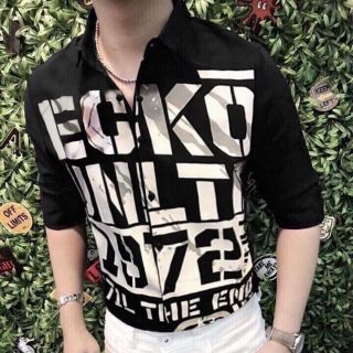 Áo sơ mi nam body tay dài in chữ ecko