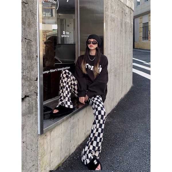 TKLIHN Quần ống loe ULZZANG kẻ caro đen trắng HOT FASHIONITA 2023 KÈM ẢNH THẬT CUỐI