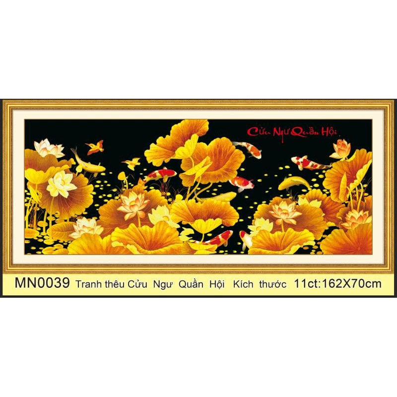 Tranh thêu chữ thập thanh lý cá chép cửu ngư quần hội MN0039 162x70cm