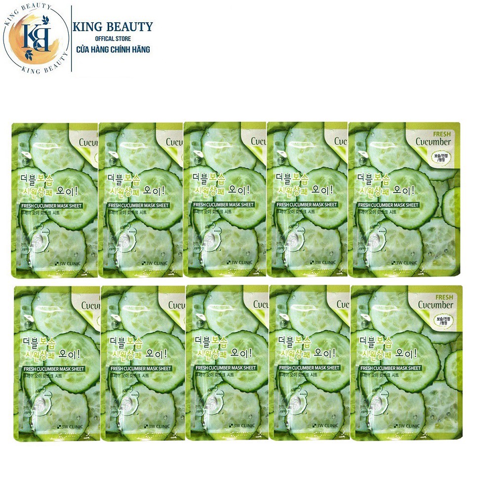 Combo 10 Mặt nạ dưỡng da cấp ẩm tinh chất dưa leo 3W Clinic Cucumber Mask Sheet 23ml x 10