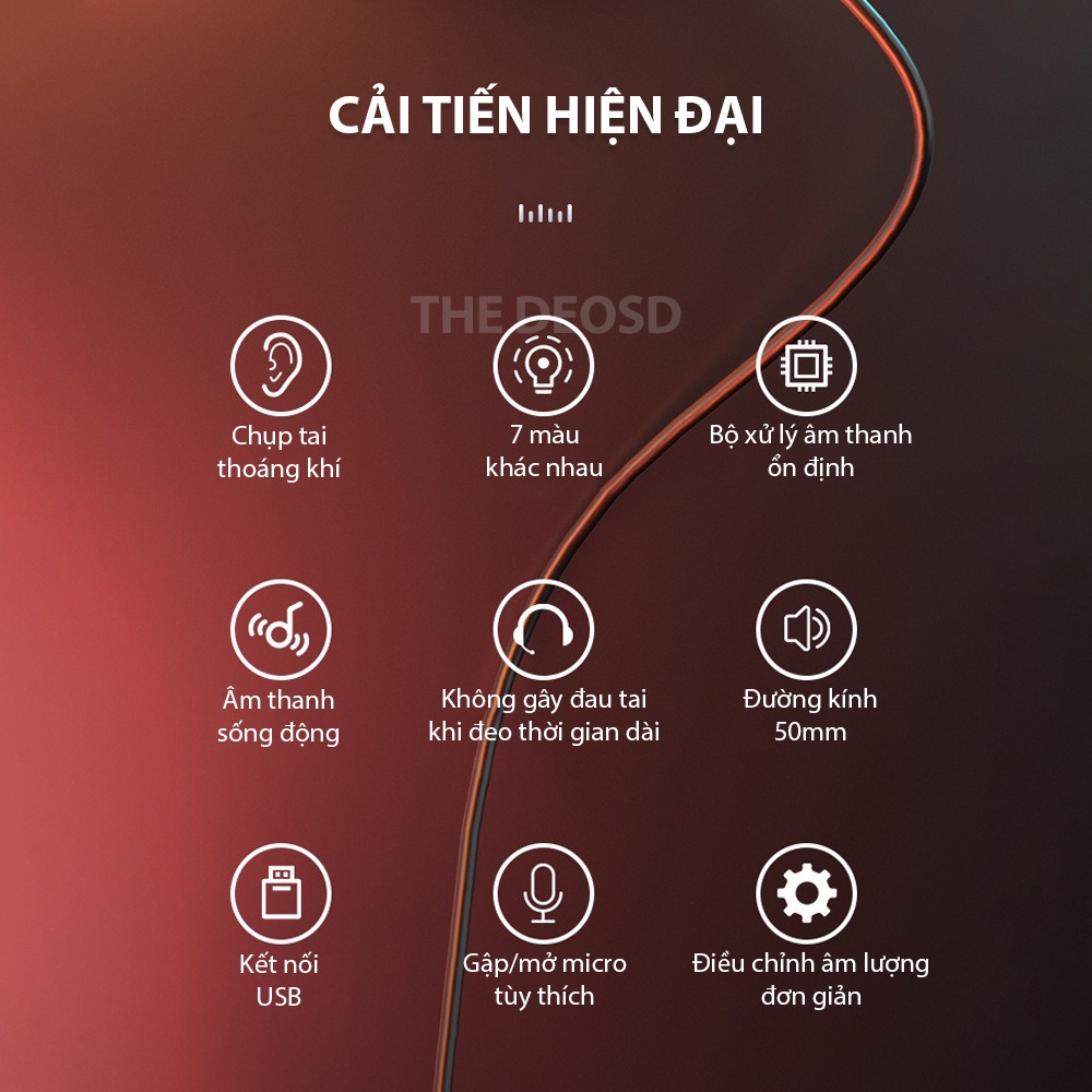 Tai Nghe Chụp Tai Có Dây, Tai Nghe Chơi Game Micro The Deosd USB TD-WH/P