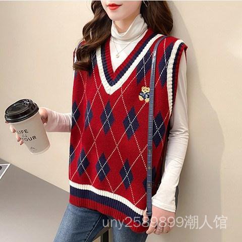 Áo Sweater Dệt Kim Không Tay Dáng Rộng Họa Tiết Kẻ Sọc Ca Rô Thời Trang Xuân Thu 2022 Cho Nữ