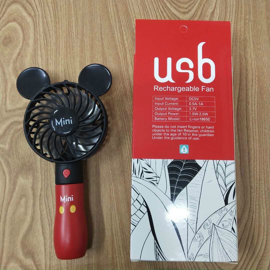 Quạt Mini Cầm Tay Hình Chuột Mickey Sạc Usb Siêu Đáng Yêu Cho Bé