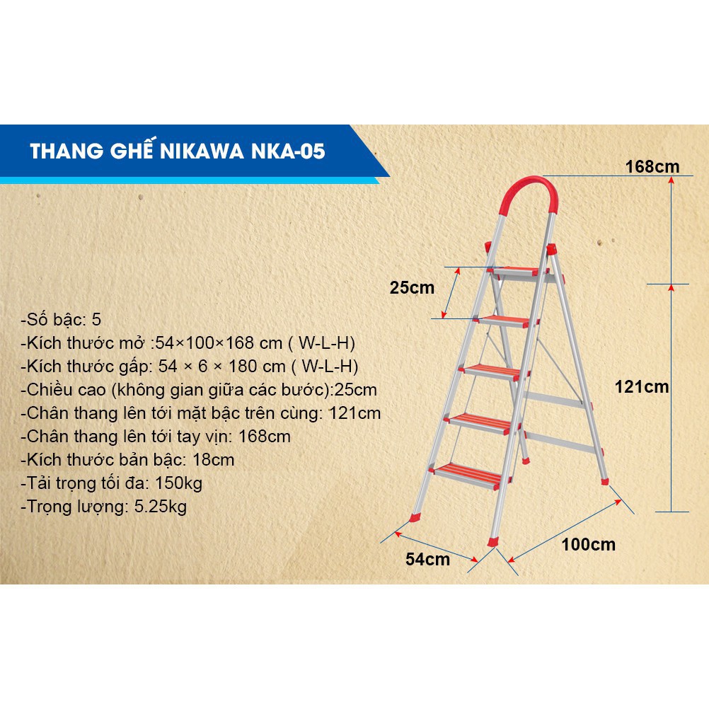 [HÀNG CHÍNH HÃNG] Thang nhôm ghế Nikawa Nhật Bản NKA-05