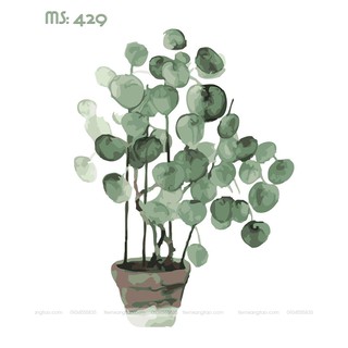 Tranh sơn dầu số hóa tự tô Chậu Cây Xanh T429