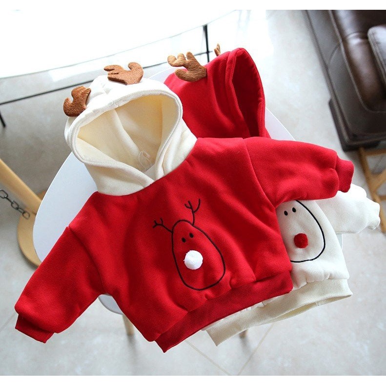 Áo nỉ bông hoodie cho bé trai và bé gái , Áo noen tuần lộc cho bé Từ 6-28kg - BABY SÓC