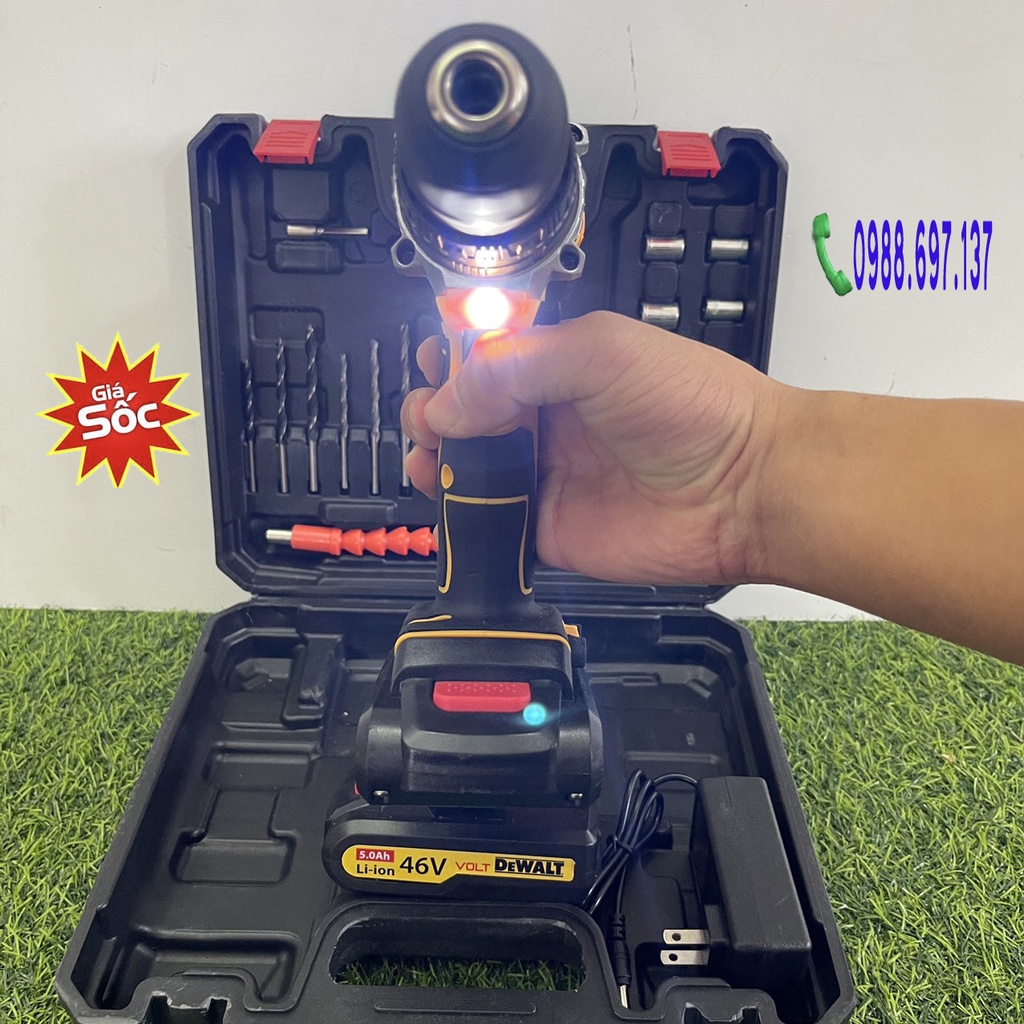 Máy khoan pin Dewalt 46V có búa - 100% lõi đồng ,khoan betong, khoan tường, khoan sắt bắn vít model DCD771 | sẵn hàng|