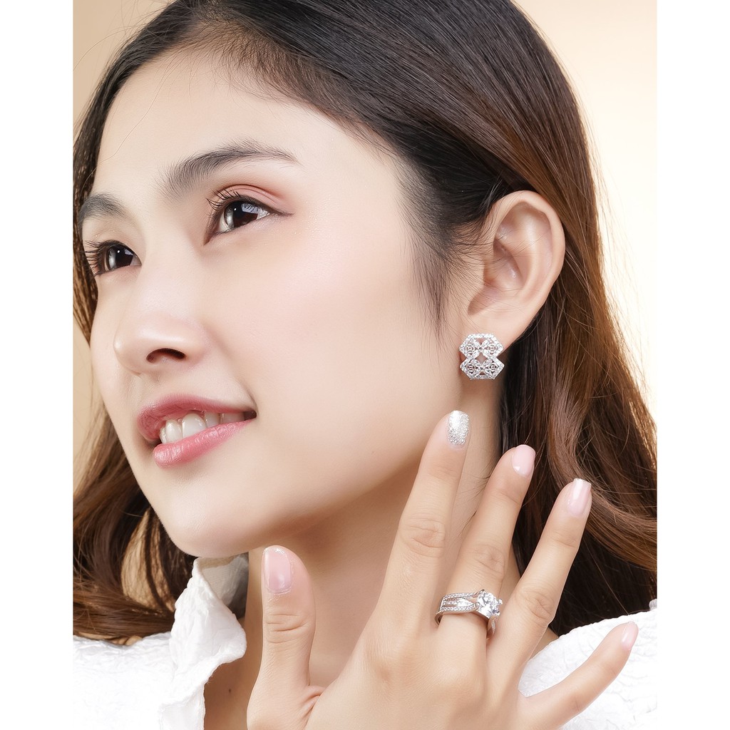Bông tai nữ UHA mạ vàng 18K , đính kim cương nhân tạo B1090139-95
