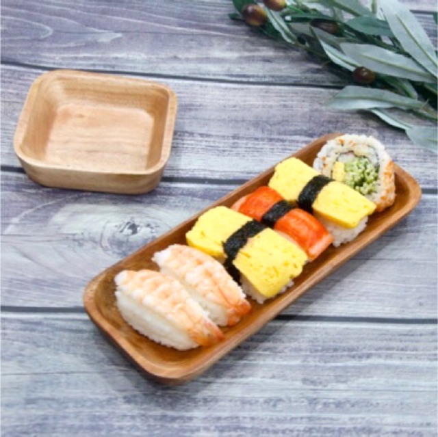 [Dụng cụ nhà bếp hiện đại] - Dĩa gỗ dài nguyên khối đựng sushi