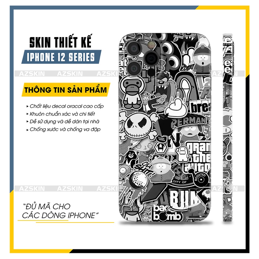 Dán IPhone 12 Mini - 12 Pro Max Patten Black - White |SK_IPPT100| Film Oracal Nhập Khẩu, Bền Màu, Cắt CNC, Dán Lưng Viền