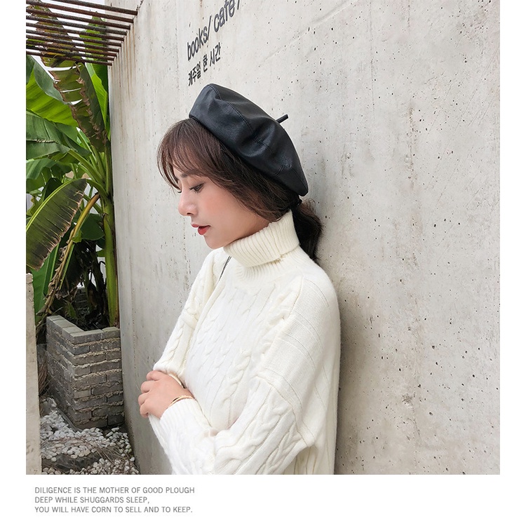 Mũ da beret Nón da nồi họa sĩ Retro Giả da cừu mềm mại Ulzzang Phong cách Hàn Quốc